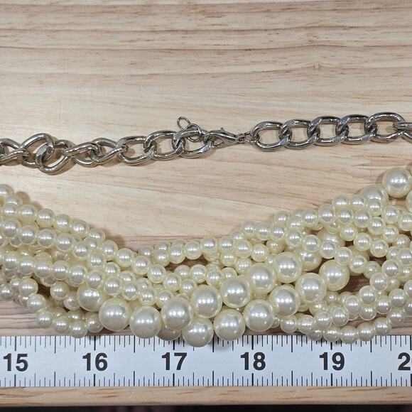 Ivory Cream Wound Multi Strand Faux Pearl Collar Necklace 18" Coquette Vibe - Picture 8 of 9